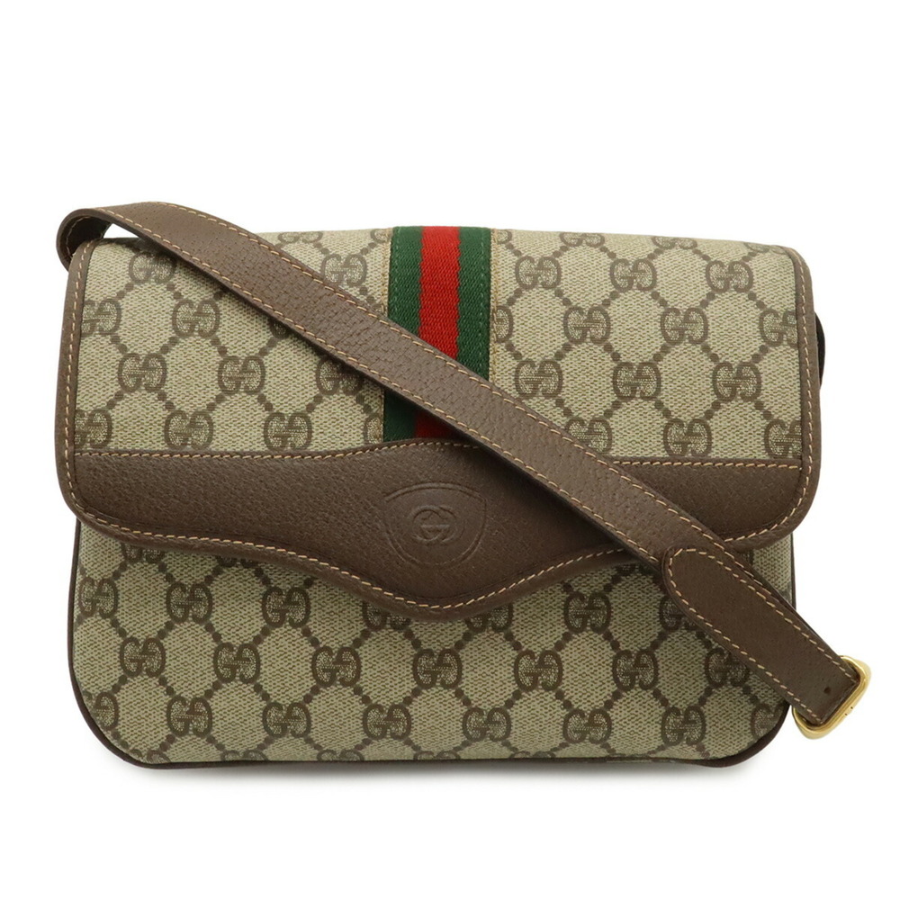 GUCCI Old Gucci GG Plus Sherry Line Shoulder Bag/Pochette, Beige/Mocha Brown,...